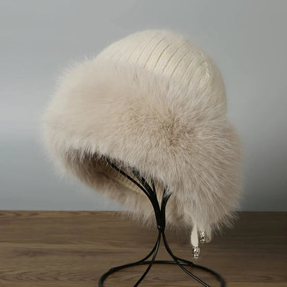 Knitted Faux Fur Sweater Hat with Ear Protection