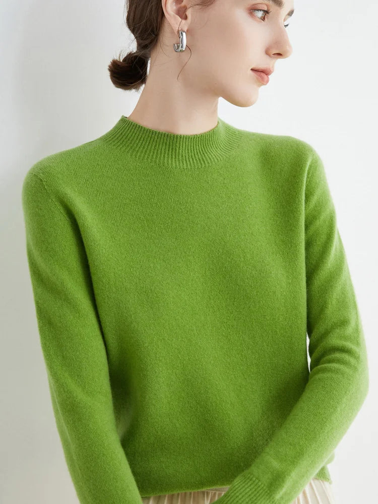 100% Merino Wool Cashmere Women Knitted Long Sleeve Pullovers Autumn Winter Warm Sweater