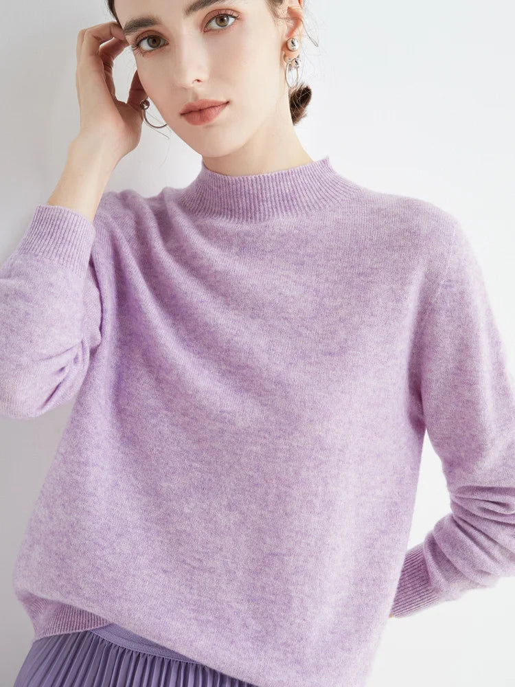 100% Merino Wool Cashmere Women Knitted Long Sleeve Pullovers Autumn Winter Warm Sweater