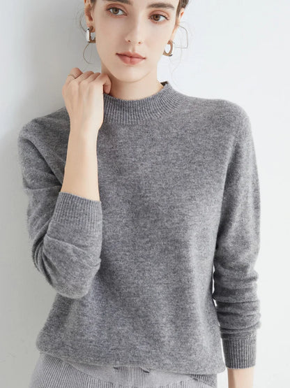 100% Merino Wool Cashmere Women Knitted Long Sleeve Pullovers Autumn Winter Warm Sweater