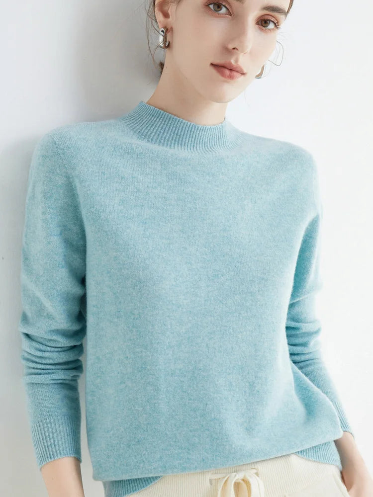 100% Merino Wool Cashmere Women Knitted Long Sleeve Pullovers Autumn Winter Warm Sweater