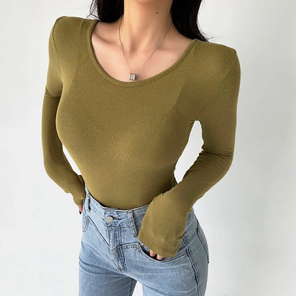 Sexy Slim Bodycon O Neck Soild Basic Casual Crop Top