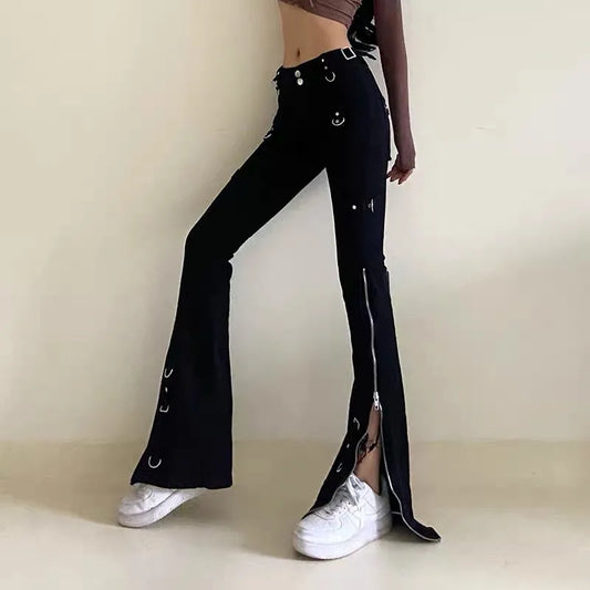 Halloween Ankle Zipper Pants Dark Y2K Slim Streetwear Flare