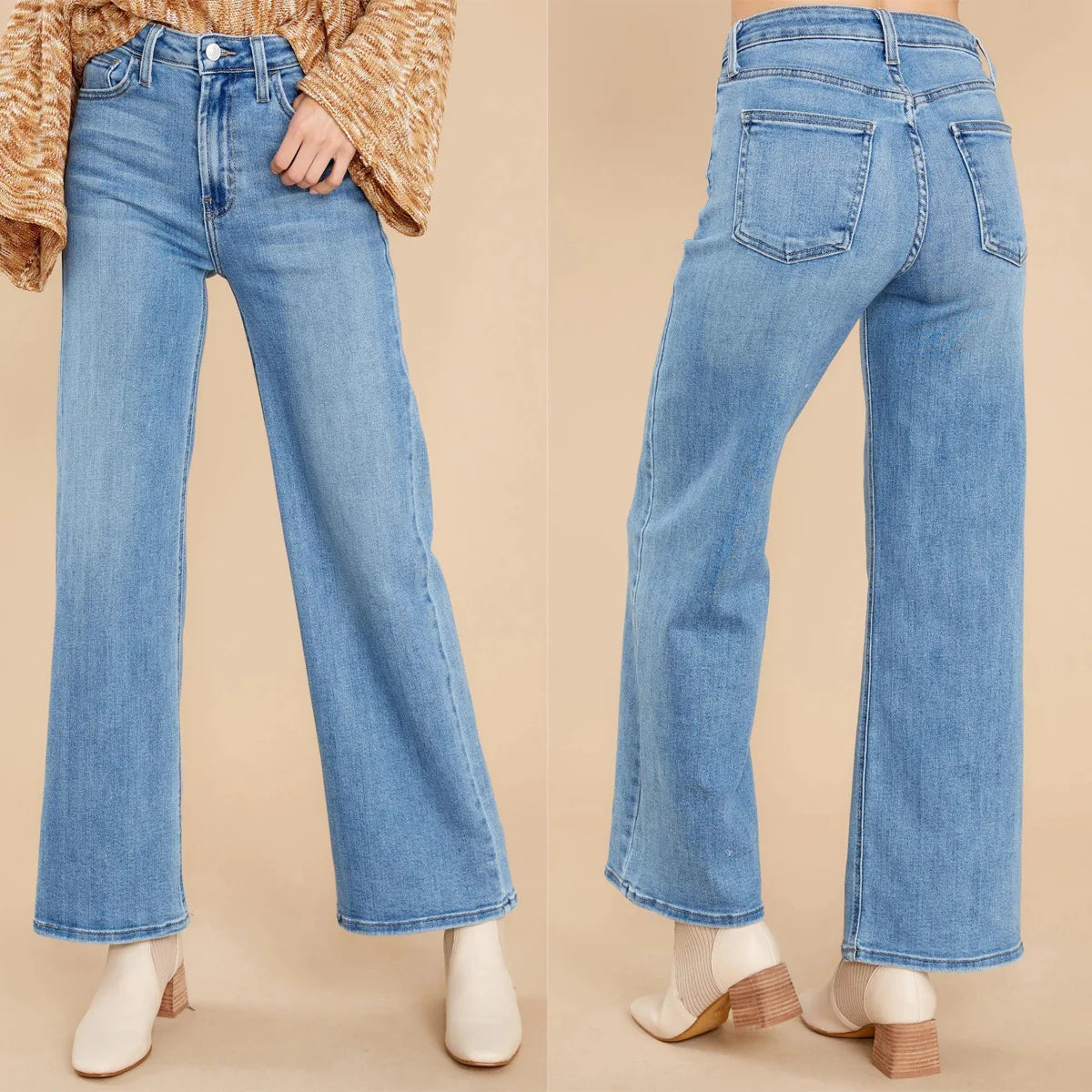 Amy Fashion - New Loose Straight Leg Casual Fashion Retro Distressed High Waist Wide Leg Cropped Denim Jean