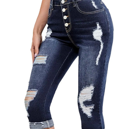 Amy Fashion - Summer New Skinny Stretch Ripped Calf-Length Casual Female Fashion Jean