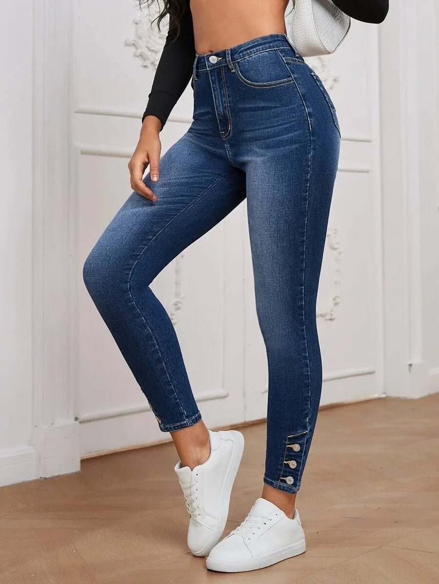 Amy Fashion - Stretch Skinny Pencil High Waist Slim Large Full Length Distressed Jean