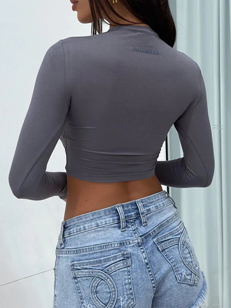 Round Neck Basic Long Sleeve Slim Fit Breathable Summer Streetwear Crop Top