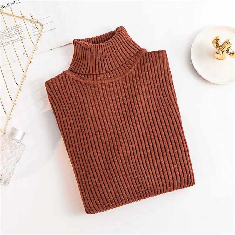 2024 Autumn Winter Women Long Sleeve Knitted Foldover Ribbed Pull Soft Warm Sweater