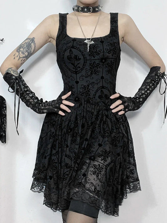 Y2K Dark Hip Tie Style Dress 2024 Summer Sexy Wrapped Mini Harajuku Vintage A-Line New Gothic Punk Dress Retro Up