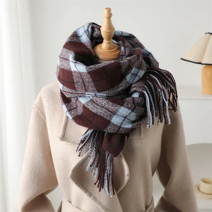 Winter Warm Cashmere-Like Plaid Blanket Wrap Scarf for Women