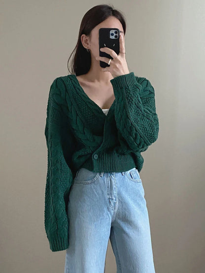 V Neck Knitted Vintage Long Sleeve Fashion Oversized Autumn Sweater