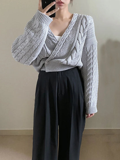 V Neck Knitted Vintage Long Sleeve Fashion Oversized Autumn Sweater