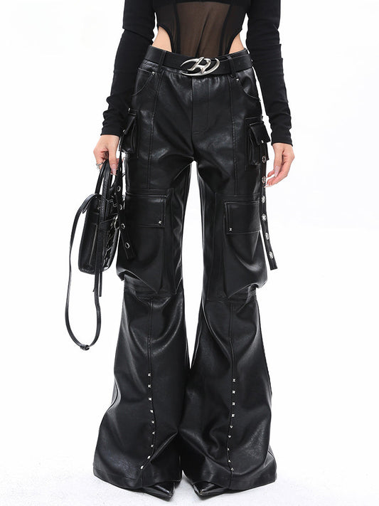 Pants Leather Cargo for Soft Baggy PU Lautaro Women Black