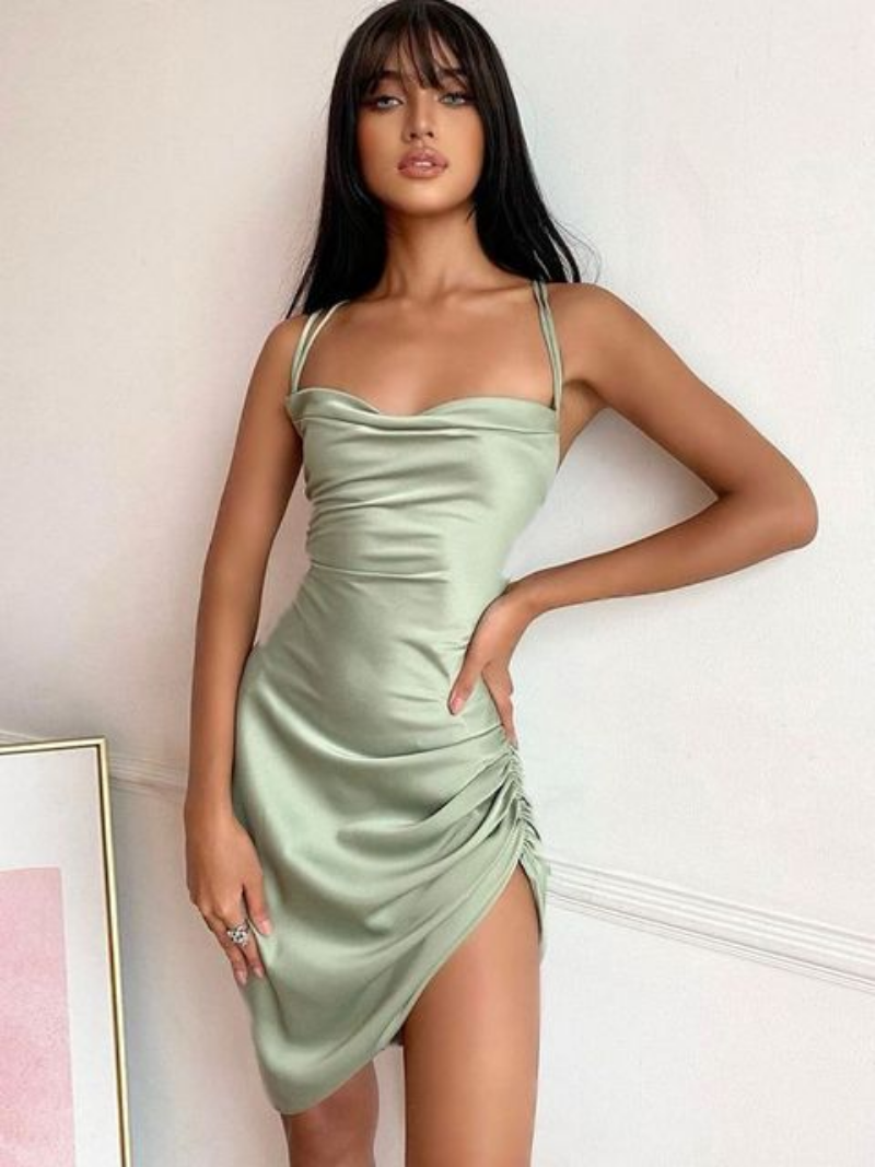 Amy Fashion - Satin Women Strap Mini Dress