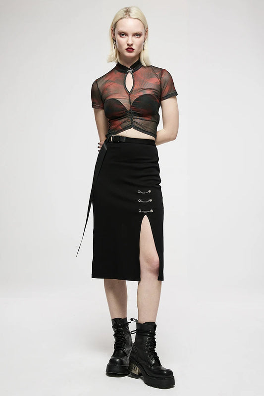 Personality Casual Daily Mid-length Skirt Dark Side Slit Front Long Chain-embellished Minimalist Women's