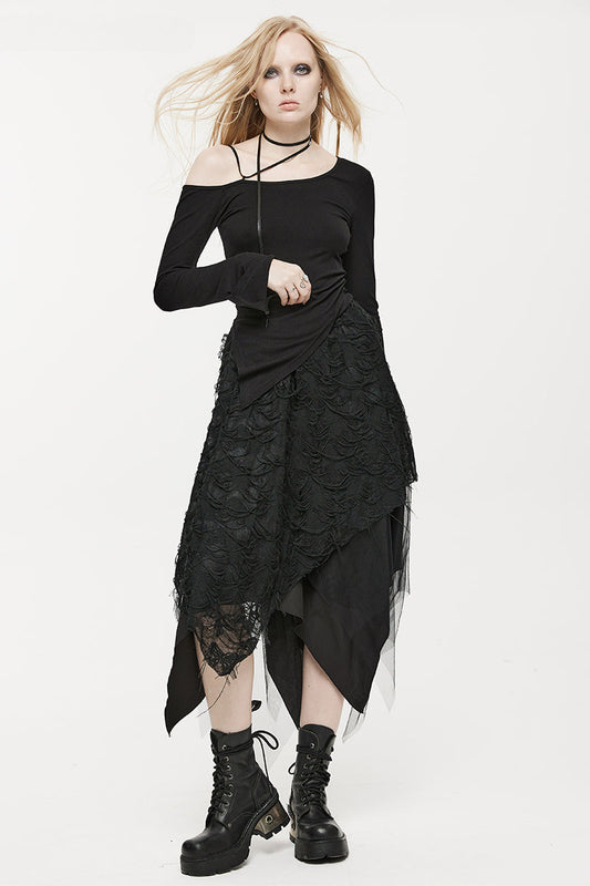 Asymmetrical and Women's Burnt Dry Style Black Tattered Skirt Butterfly Half Mesh Fashion