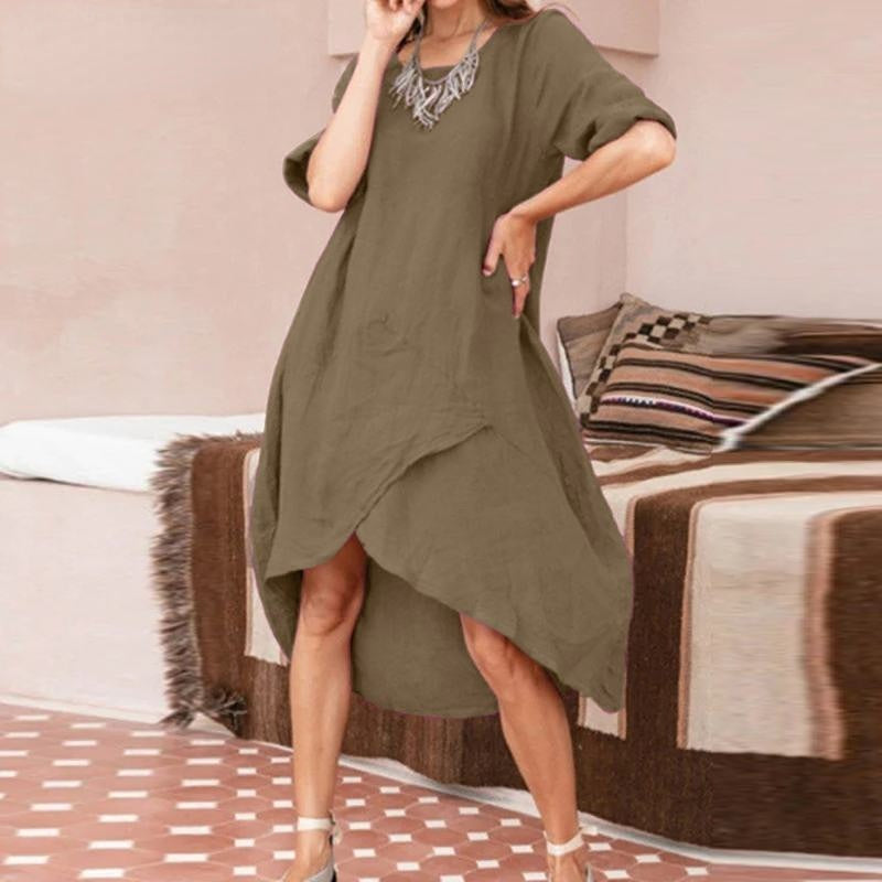 Amy Fashion - Half Sleeve O Neck Solid Midi Dress