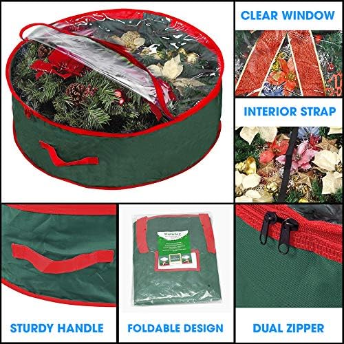 Christmas Wreath Storage Bag - 24" Green Oxford Material with Clear Window