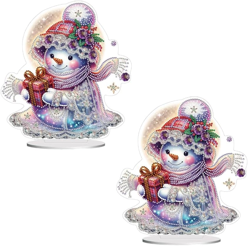 Christmas Snowman Diamond Art Tabletop Kit - Special Shape and Round Diamonds - Acrylic Xmas Decor DIY Crafts Gift