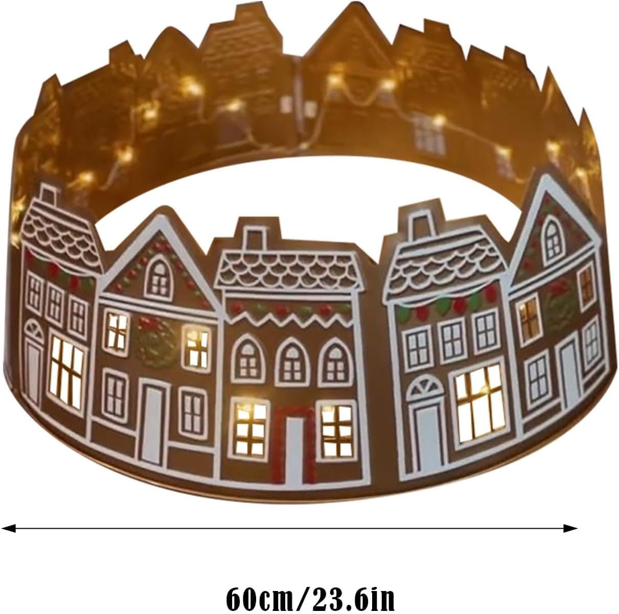 Gingerbread House Christmas Tree Collar - LED Skirt for Xmas Pencil Tree Decorations