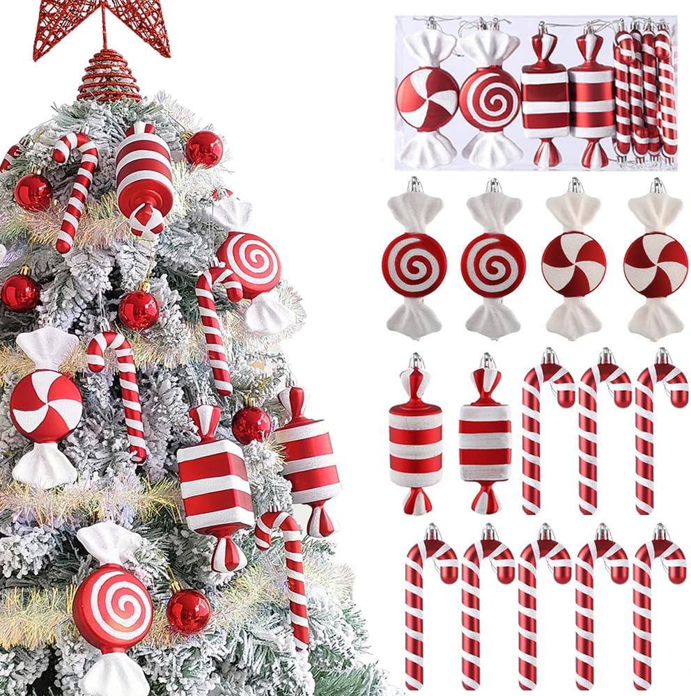 Candy Cane Lollipop Ornaments - Set of 14