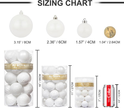 White Christmas Ball Ornaments - Set of 20, 3.15-Inch - Hooks Included for Xmas Trees and Holiday Decor