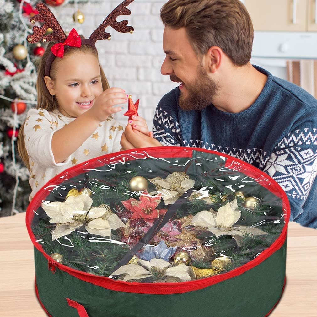 Christmas Wreath Storage Bag - 24" Green Oxford Material with Clear Window