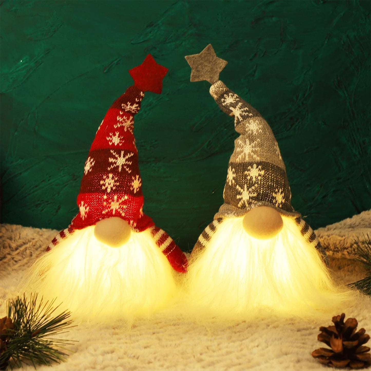 Lighted Christmas Gnome Santa and Elf Holiday Present Set - 2 Pack