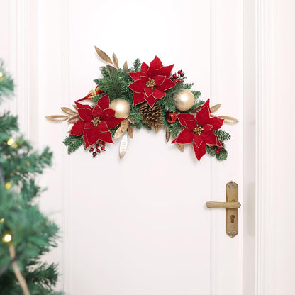 Artificial Red Poinsettia with Pine Cones and Berries - Christmas Swag for Front Door