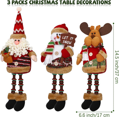 Christmas Sitting Santa Snowman Reindeer Doll Long Legs Ornament Set - Pack of 3