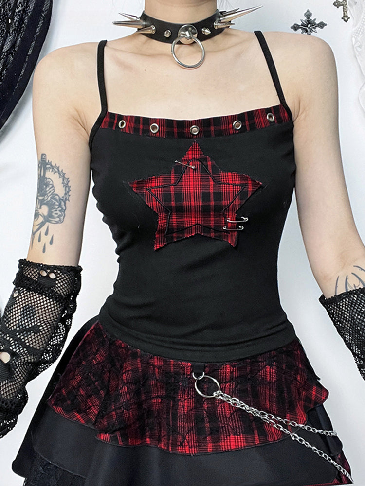 Cyber Crop Top Punk Y2K Patchwork Goth Pentagram