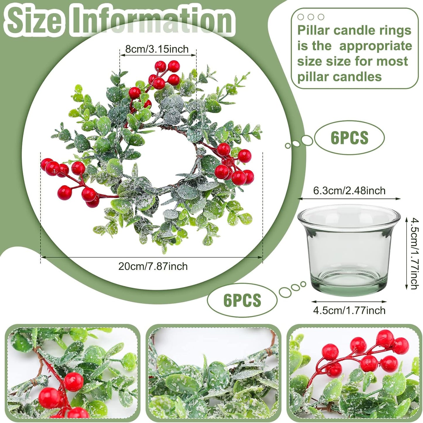 Red Berry Candle Rings Garland - 12 Piece Set