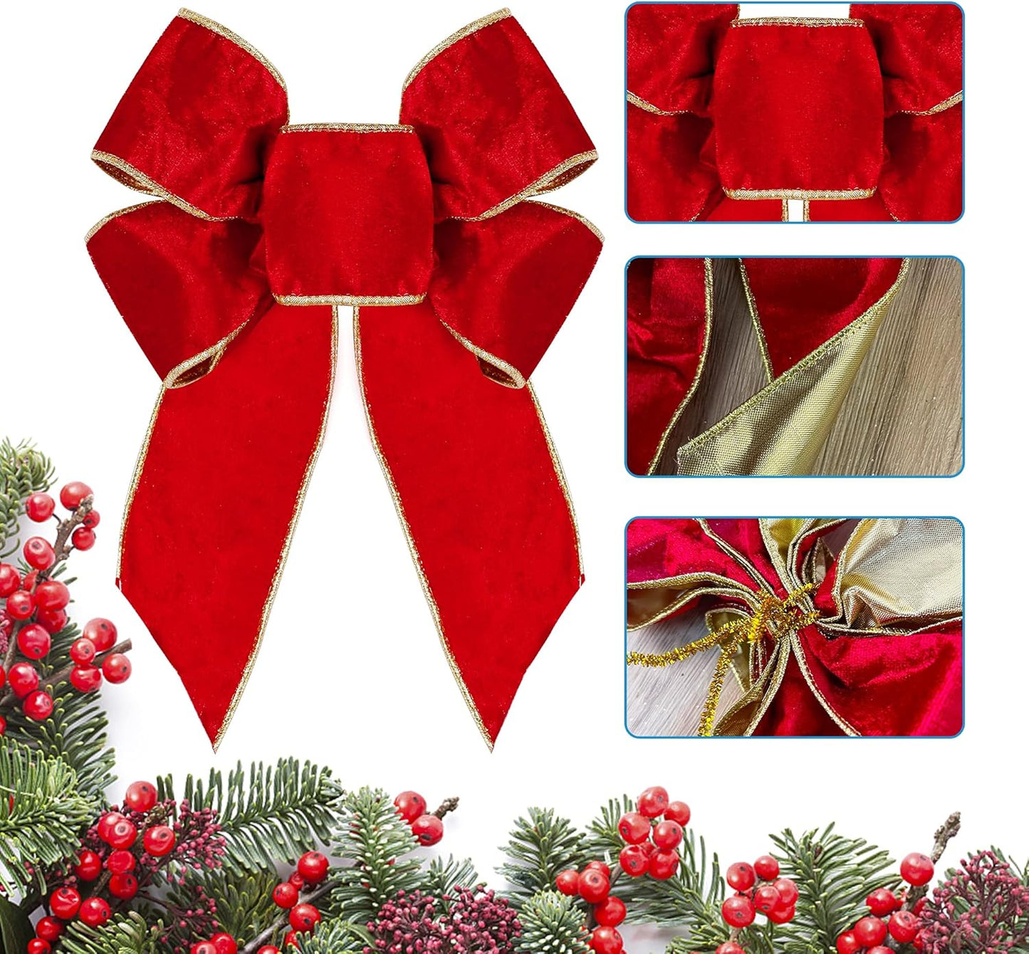 Red Velvet Bow Knots - 16 Pack for Home Christmas Decor