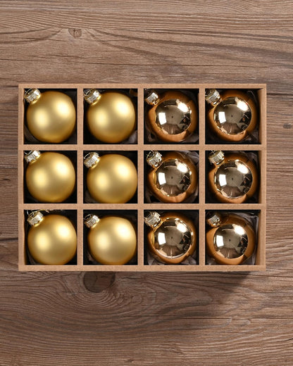 Brown Glass Christmas Ball Ornaments - Set of 12