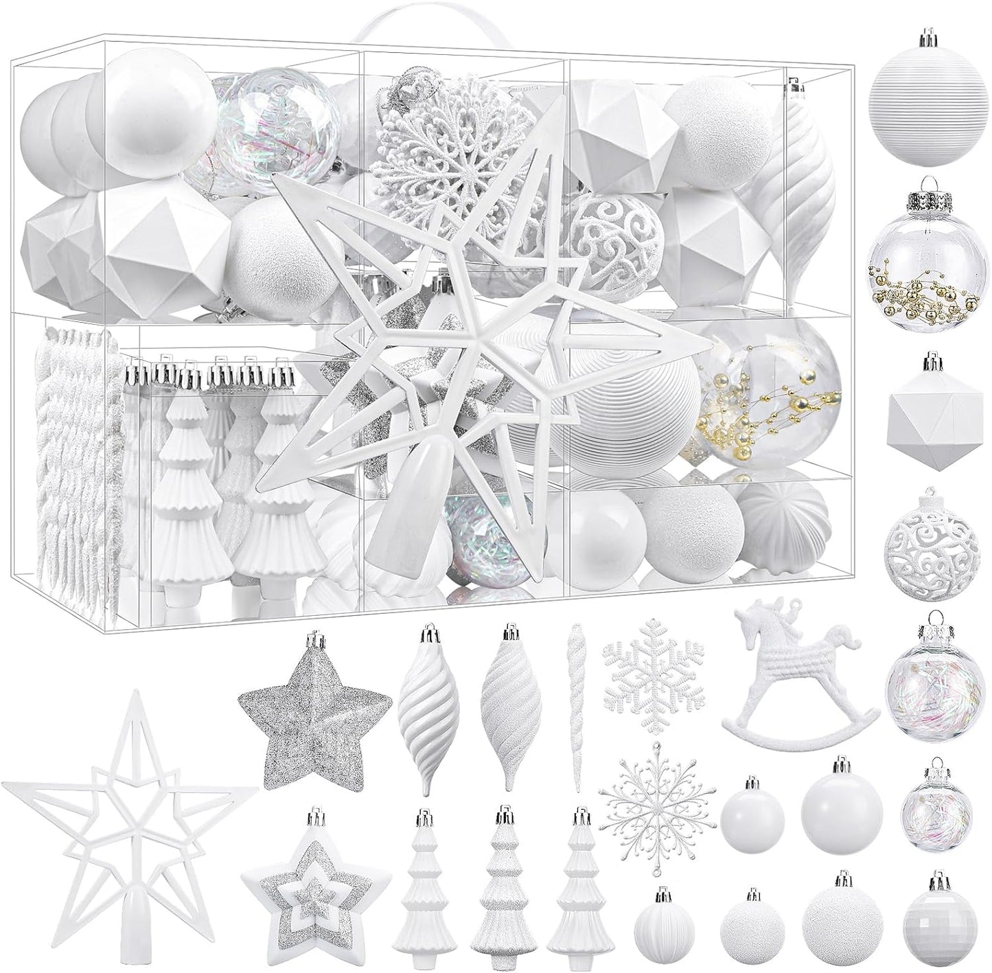 Christmas Tree Decorations Ornaments Set - White (100pcs)