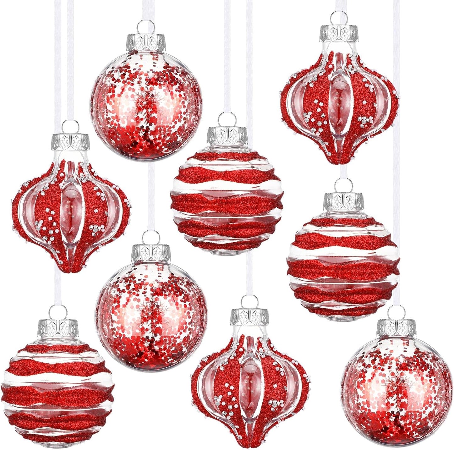 Clear Shatterproof Christmas Ball Ornaments - Set of 9 - Champagne Color