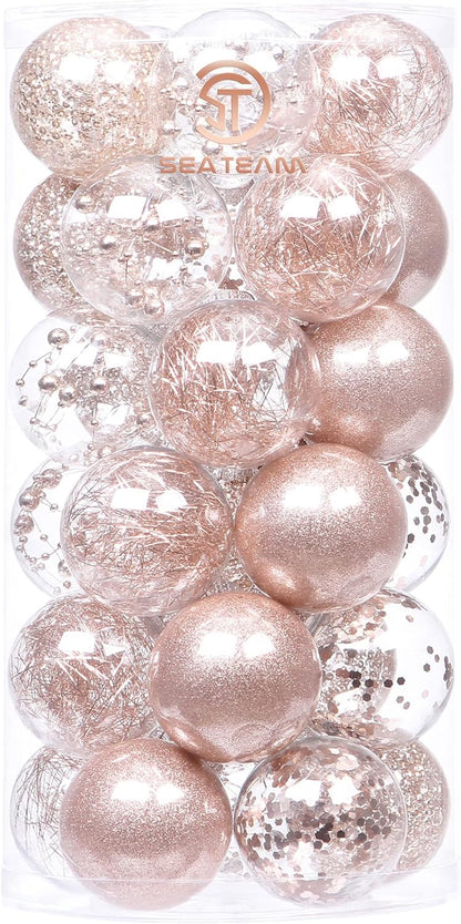 24 Count Shatterproof Clear Plastic Christmas Ball Ornaments with Gold Decorations