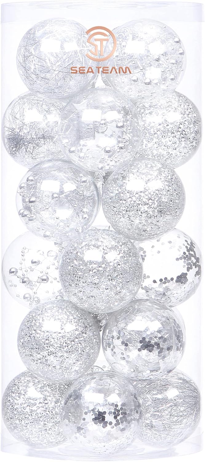 24 Count Shatterproof Clear Plastic Christmas Ball Ornaments with Gold Decorations