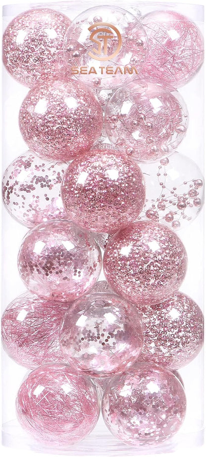 24 Count Shatterproof Clear Plastic Christmas Ball Ornaments with Gold Decorations