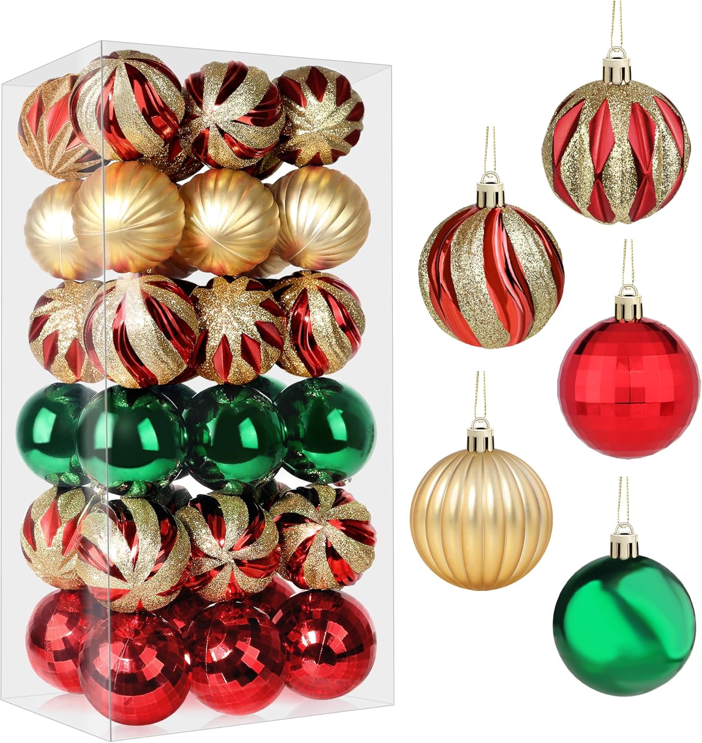 Christmas Ball Ornaments - 36 PCS - Shatterproof - Red, Green, Gold - Holiday Wedding Party Decoration