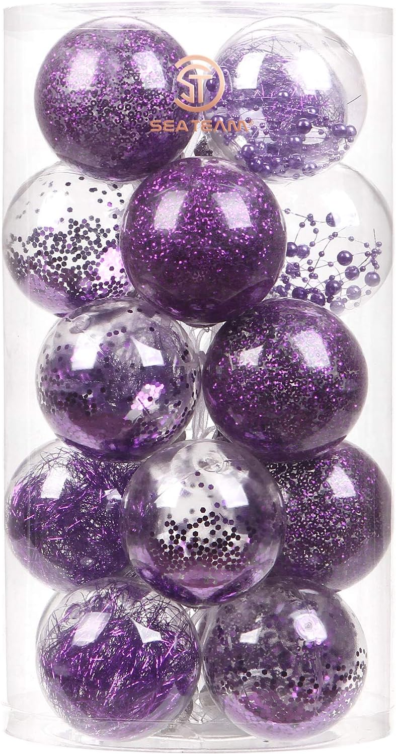 24 Count Shatterproof Clear Plastic Christmas Ball Ornaments with Gold Decorations