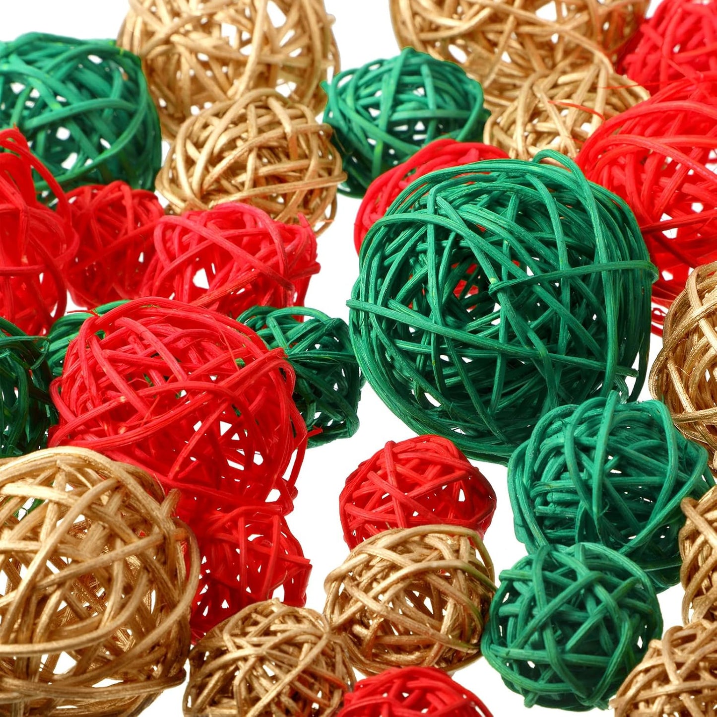 Wicker Rattan Decorative Balls Centerpiece Fillers for Fall Halloween Craft, Wedding Party, Potpourri Decor - 4 Sizes, Red/Green/Gold