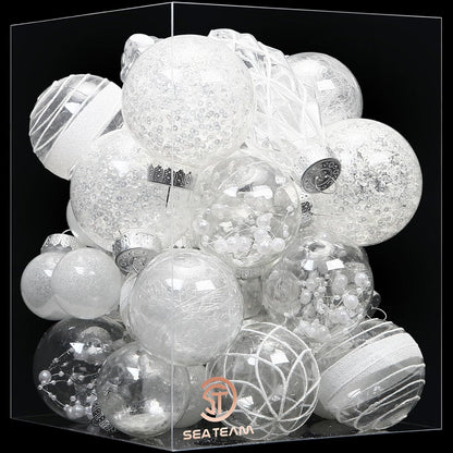 24 Count Shatterproof Clear Plastic Christmas Ball Ornaments with Gold Decorations