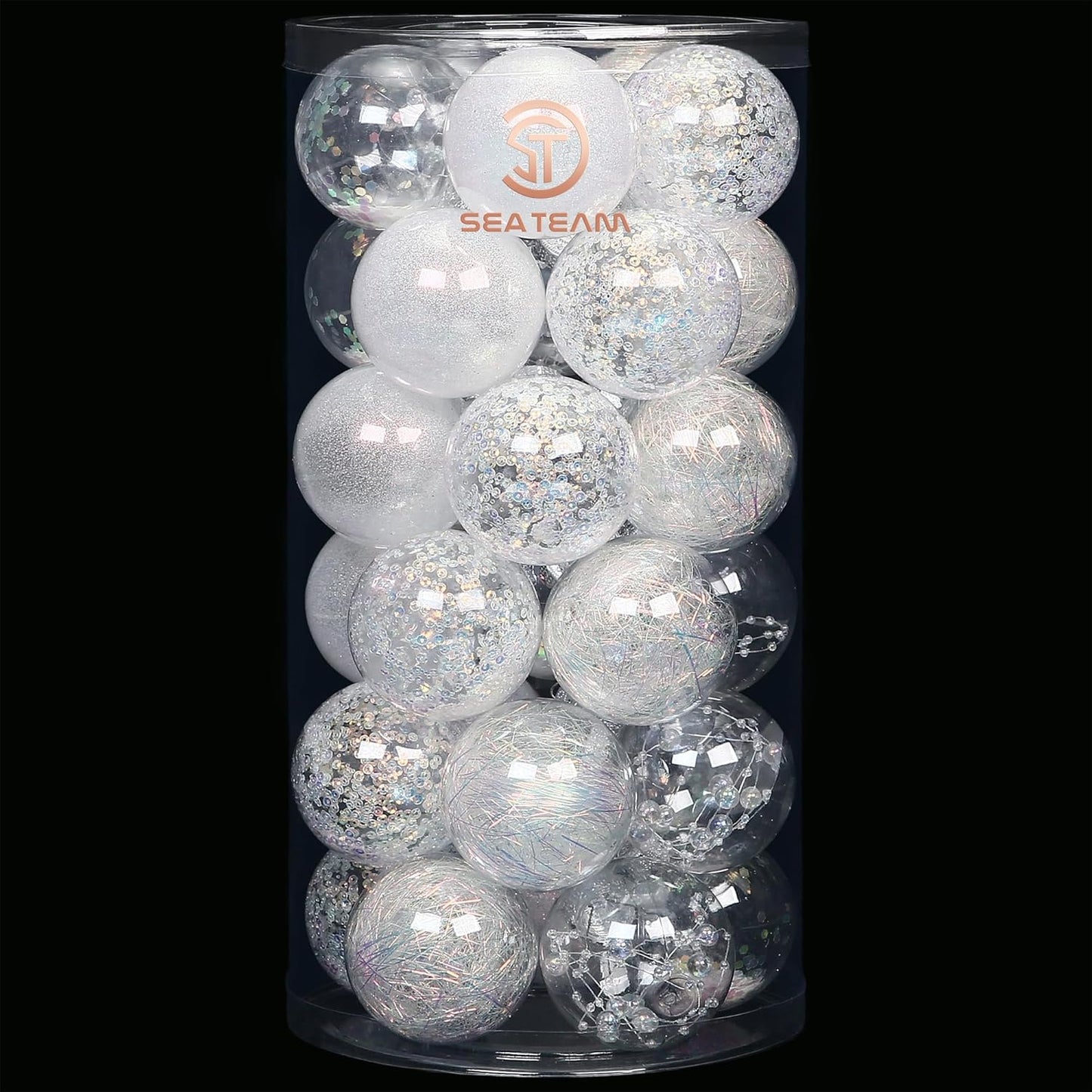 24 Count Shatterproof Clear Plastic Christmas Ball Ornaments with Gold Decorations