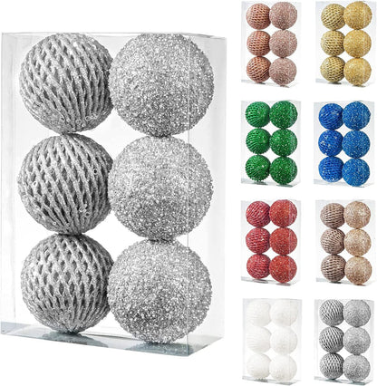 White Glitter Sequin Foam Ball Ornaments - Pack of 12