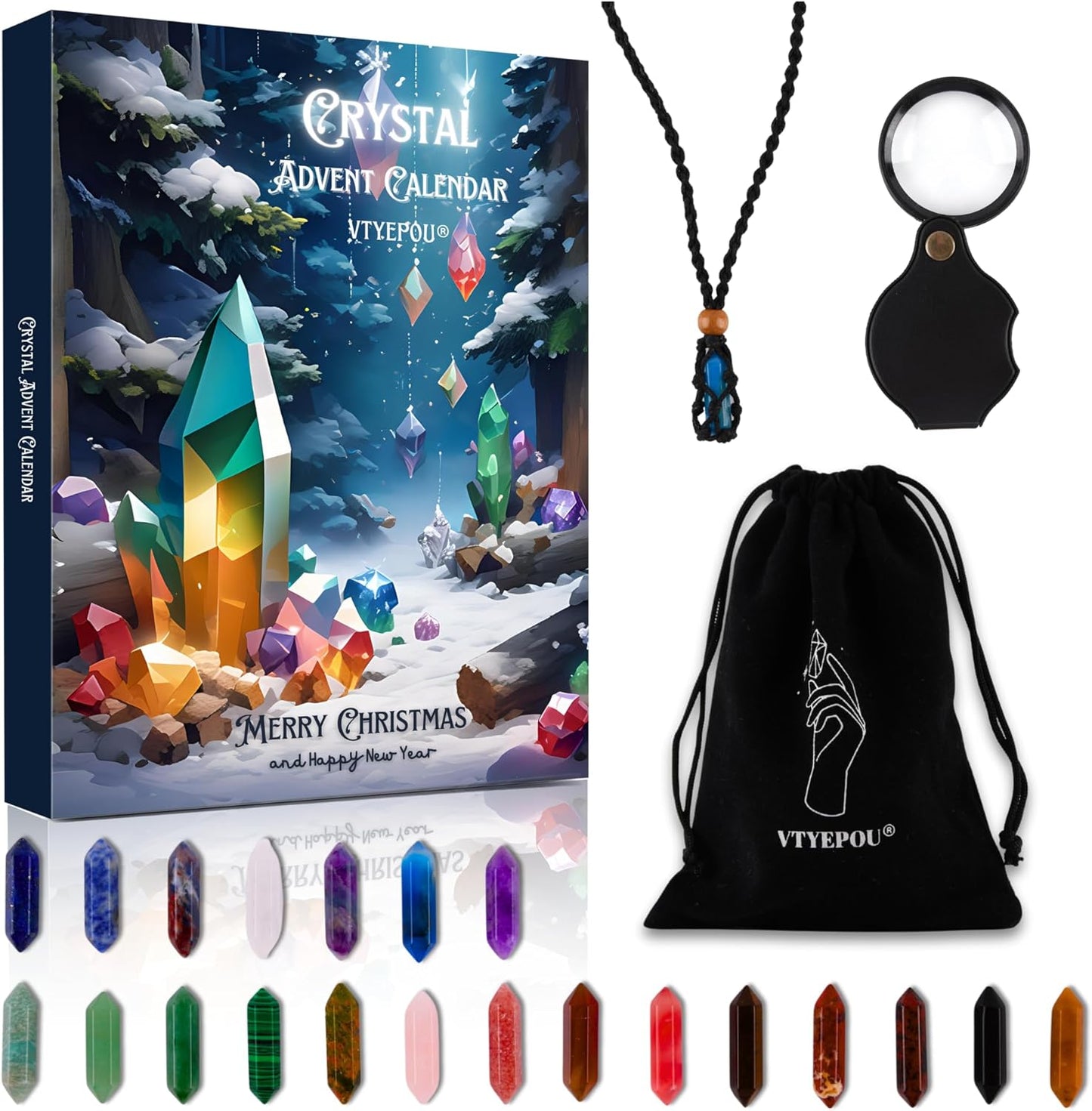 Healing Crystals Advent Calendar - Natural Stones Set for Chakra Meditation Witchcraft