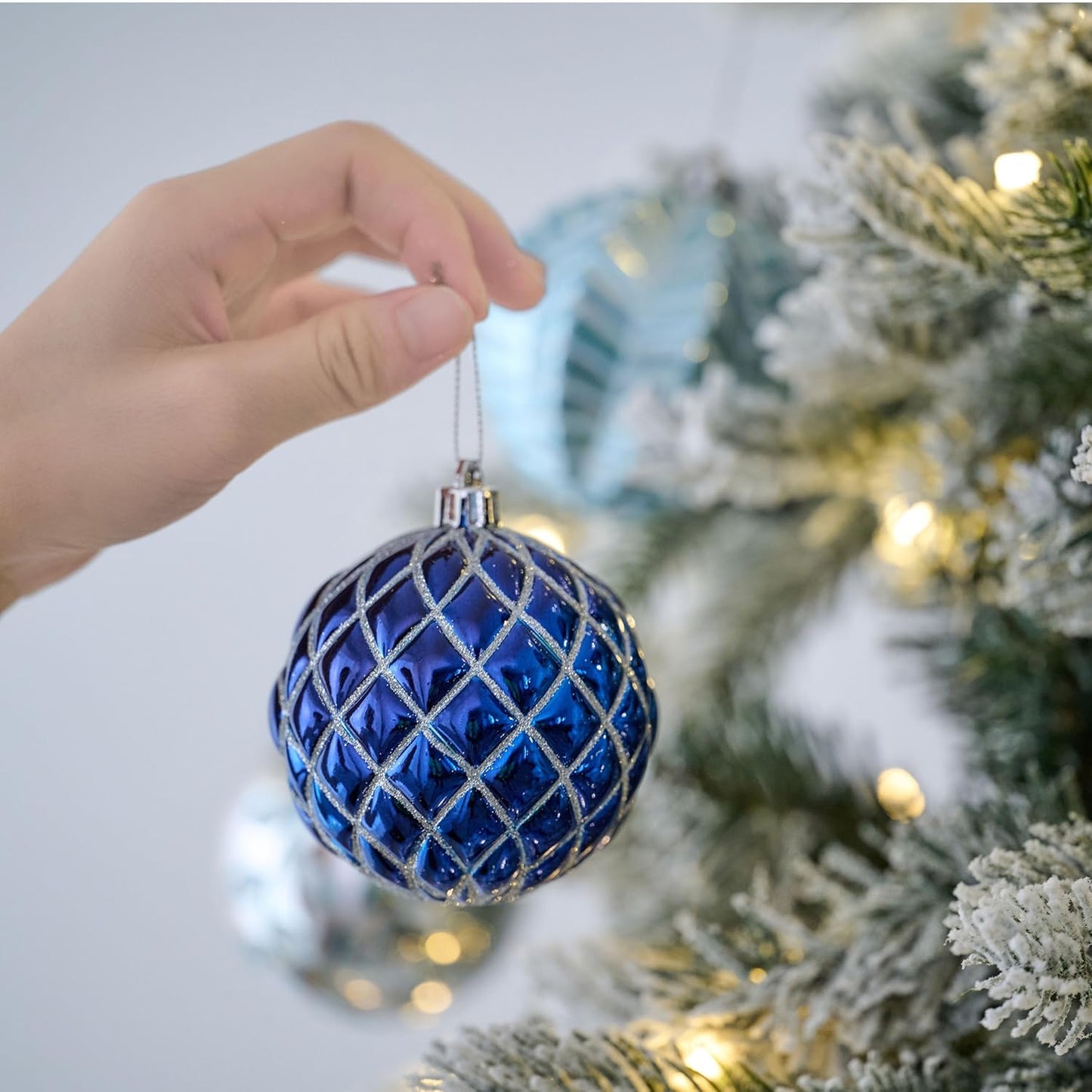 Navy Blue and Silver Shatterproof Christmas Ornaments Set - 16ct