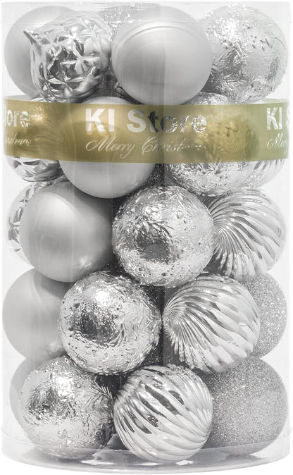 White Christmas Ball Ornaments - Set of 20, 3.15-Inch - Hooks Included for Xmas Trees and Holiday Decor