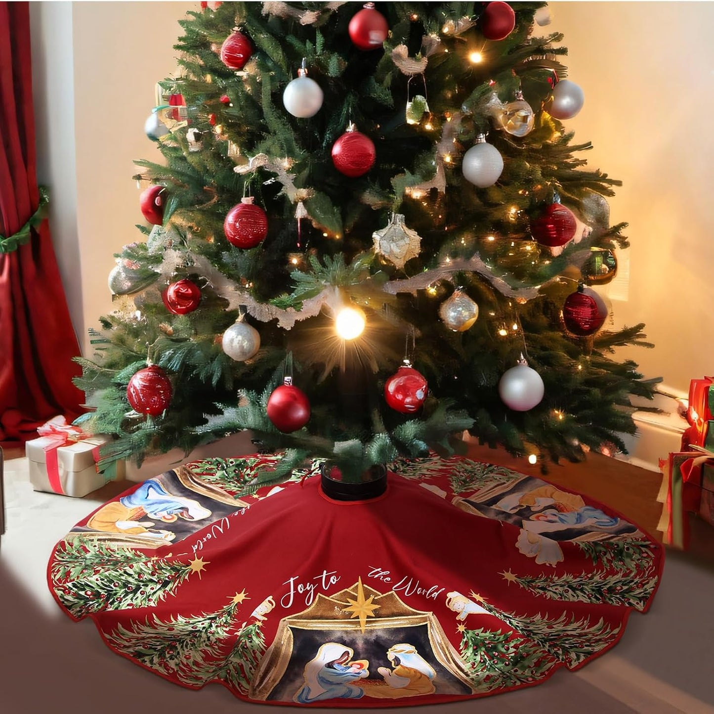 Joy to The World Nativity Christmas Tree Skirt - 36"