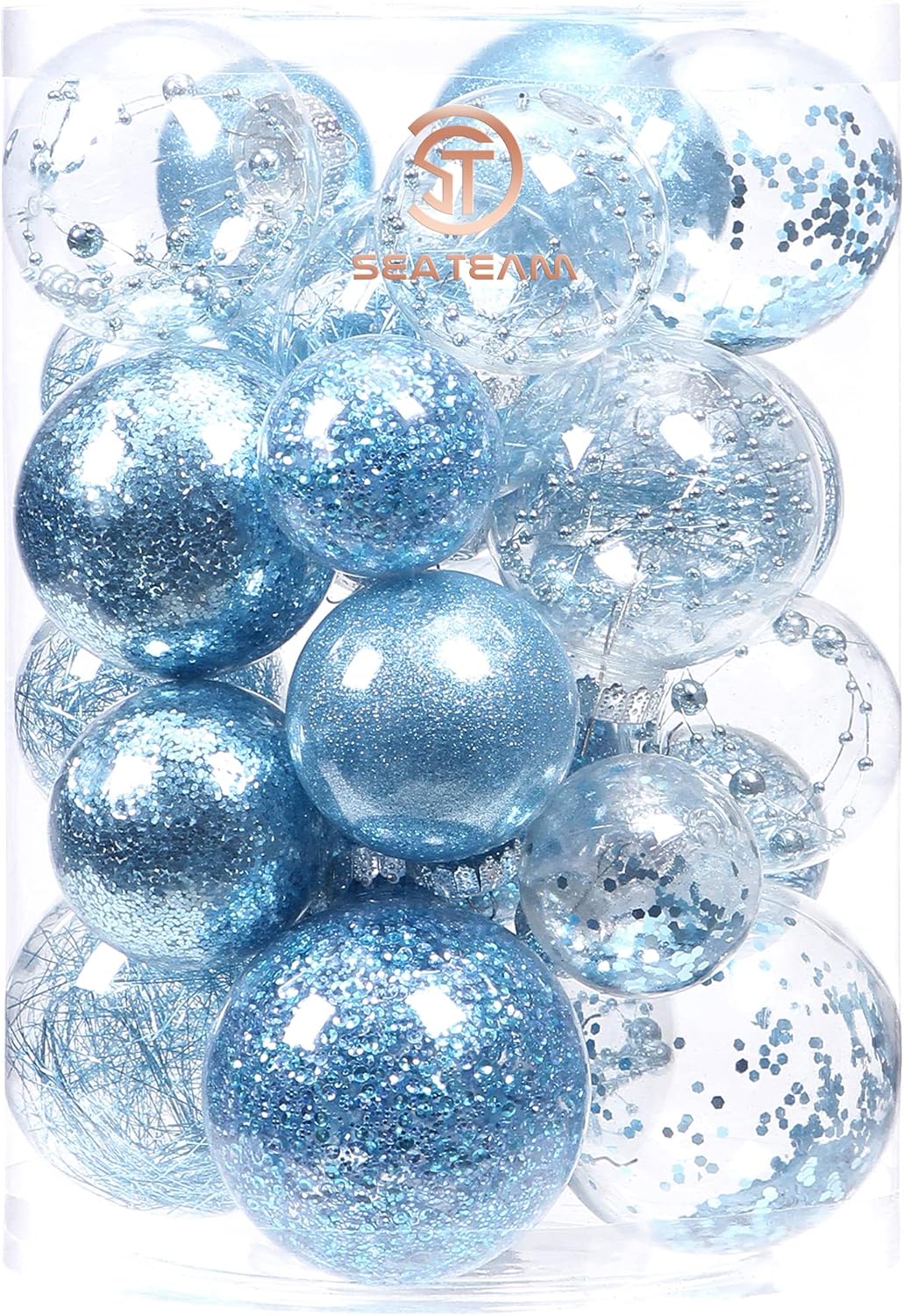 24 Count Shatterproof Clear Plastic Christmas Ball Ornaments with Gold Decorations